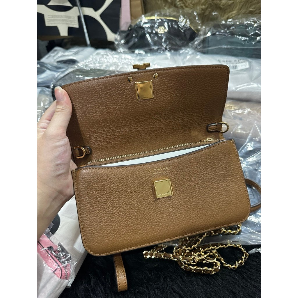 ORIG & IMPORTED TB Britten pebble chain crossbody small bag/purse/wristlet in Tiramisu Br