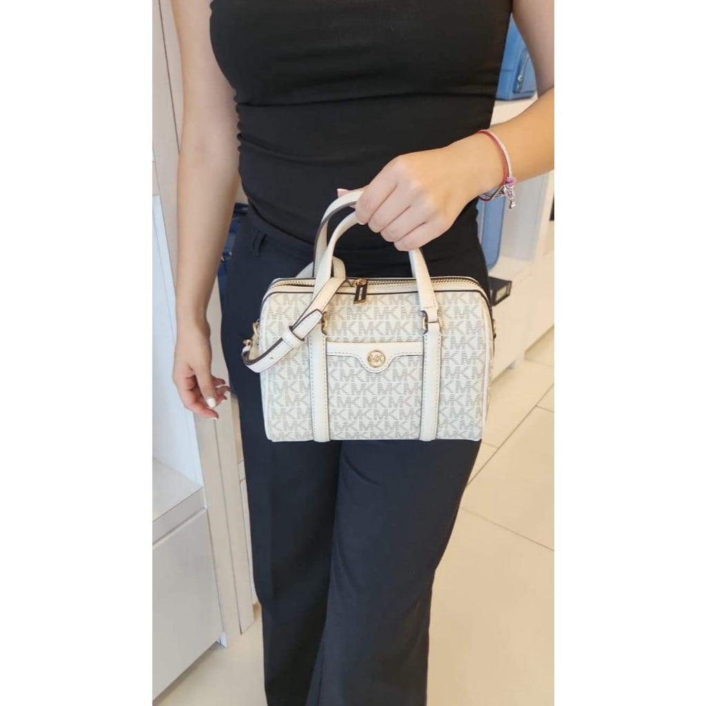 ORIG & IMPORTED MK Jet Set Travel Small Duffle Satchel Crossbody Bag in Vanilla White