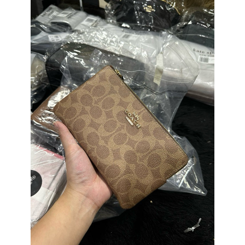 ORIG & IMPORTED CCH Large Corner Zip Wristlet Phone Wallet In Signature Canvas Brown/Khaki