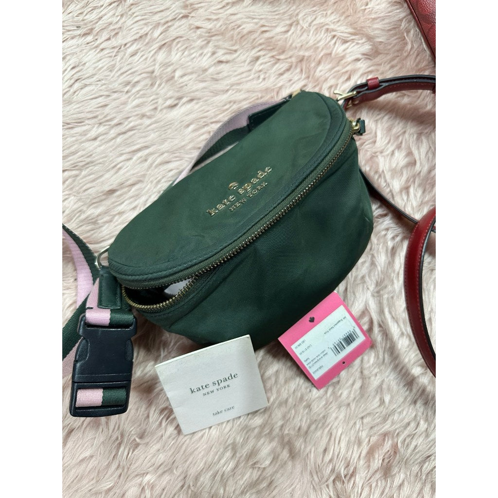 ORIG Preloved KS Watson Lane Varsity Stripe Betty Mini Belt Nylon Bag Green