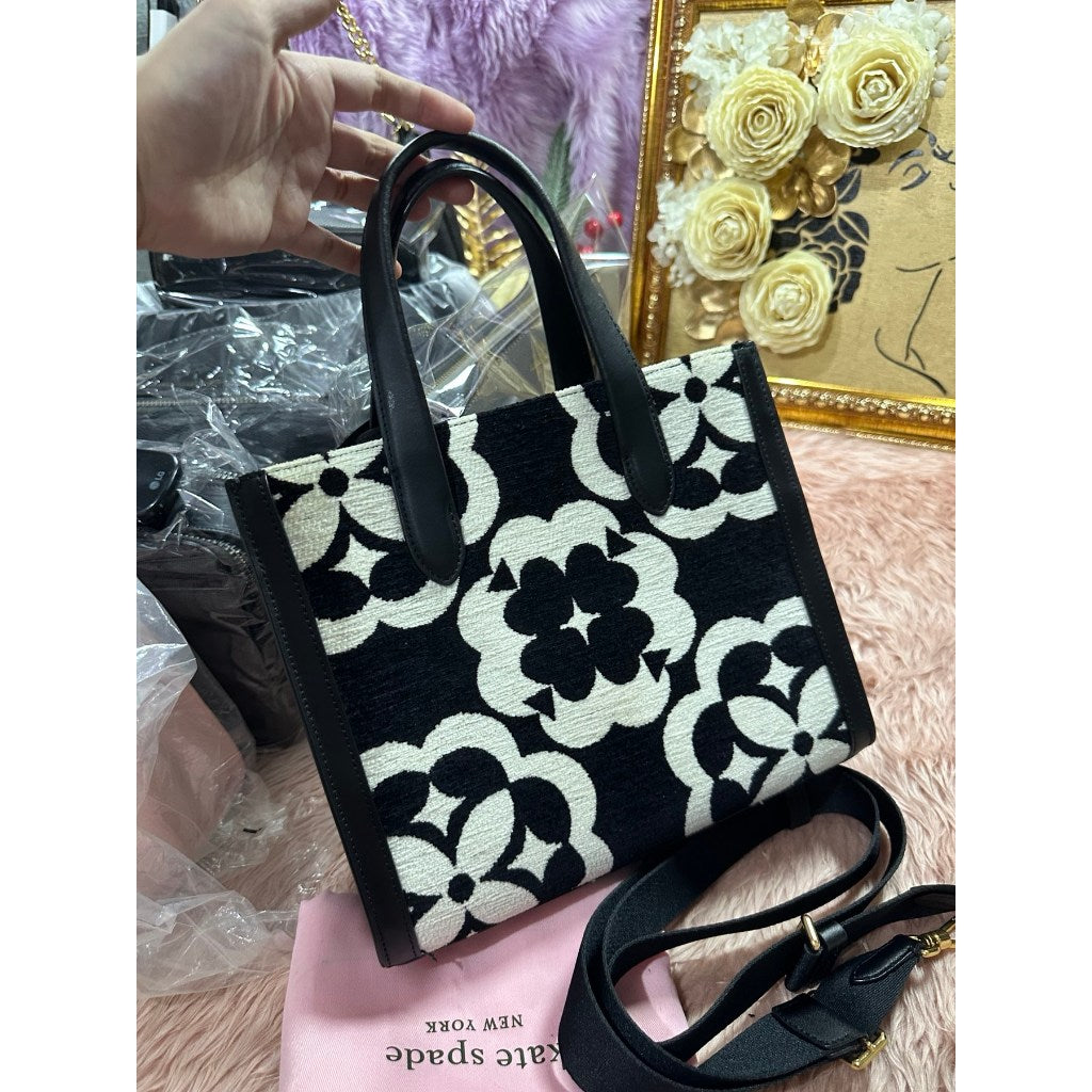 ORIG Preloved KS Retail Spade Flower Monogram Manhattan Chenille Small Tote Black Bag