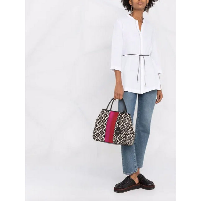 ORIG Preloved KS Retail Spade Flower Jacquard Everything Stripe Medium Tote Pink Black Bag