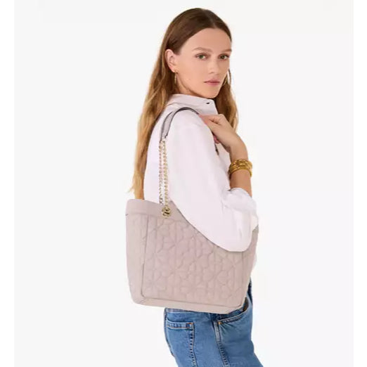 ORIG & IMPORTED KS Spade Flower Quilted Fabric Medium/Large Tote Cozy Grey Bag
