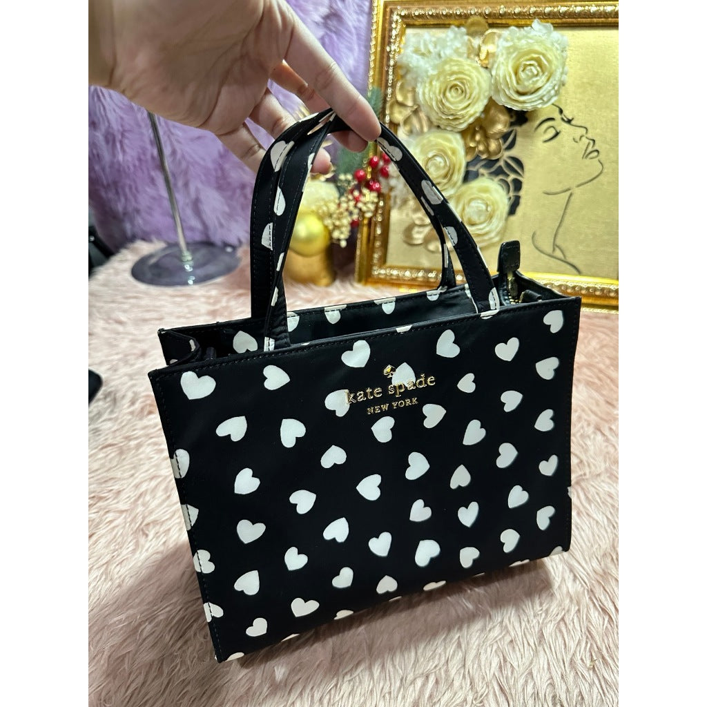 ORIG Preloved KS Retail Watson Hearts Sam Satchel Nylon Black Bag
