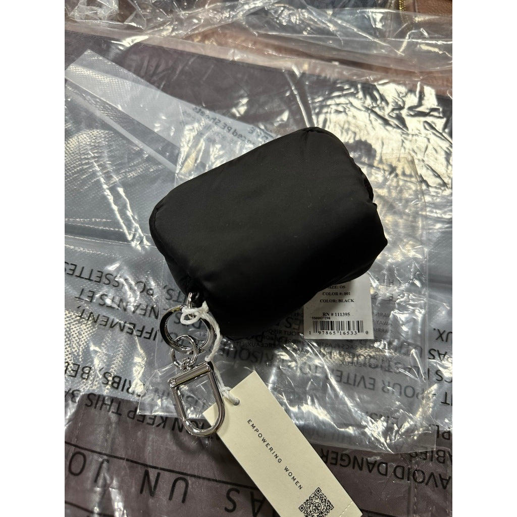 ORIG & IMPORTED TB Britten Nylon Puffy Card Case Mini Wallet Keychain Charm Black