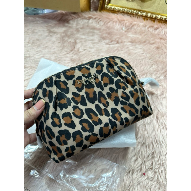 ORIG & IMPORTED KS Chelsea Medium Cosmetic Black Nylon Pouch Leopard