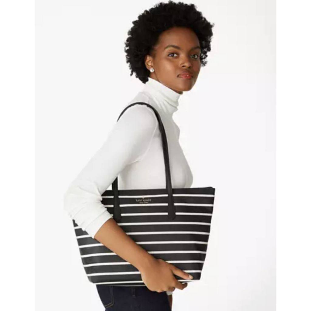 ORIG & IMPORTED KS Kitt Large Tote Nylon Bag Black & White Stripes