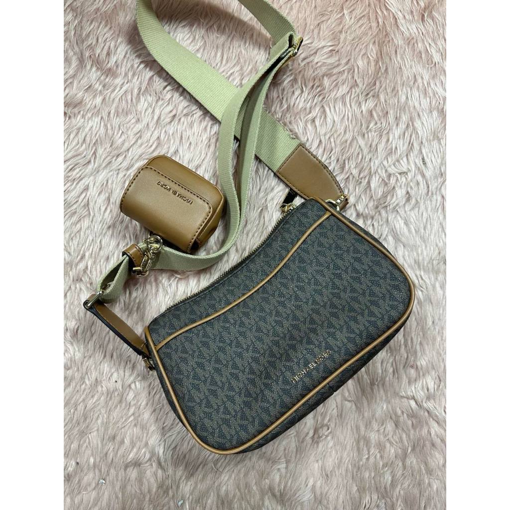 ORIG & IMPORTED Preloved MK Jet Set Medium Signature Logo Crossbody Brown Bag with Case for AirPo