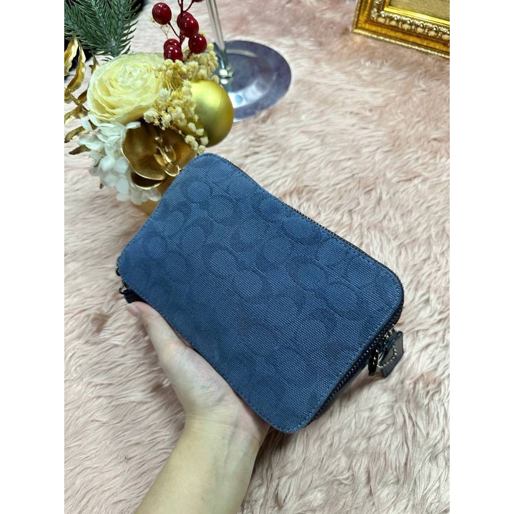 ORIG Preloved CCH Charter Crossbody Bag 19 In Signature Canvas Jacquard Blue