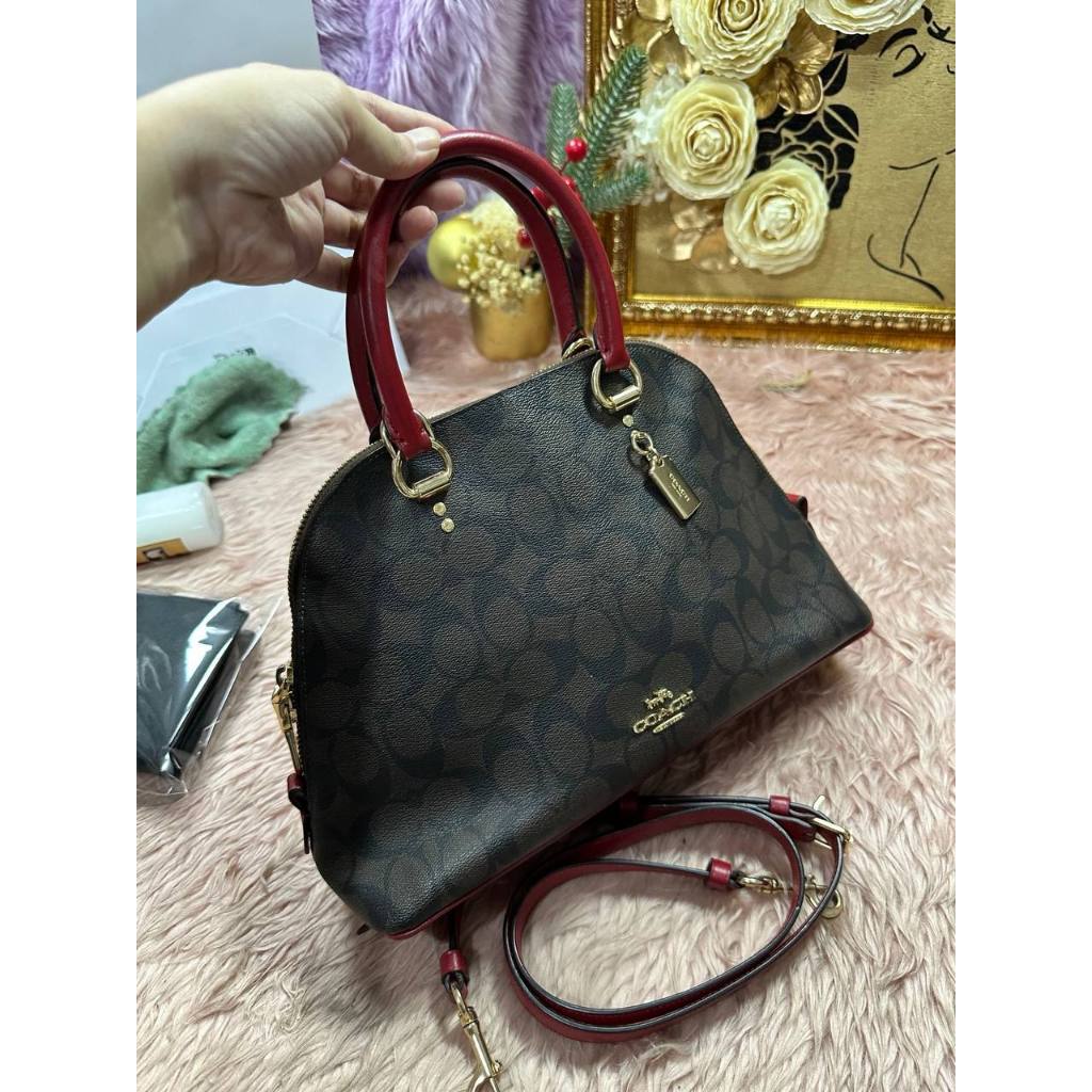 ORIG Preloved CCH Katy Satchel Signature Brown Red Bag