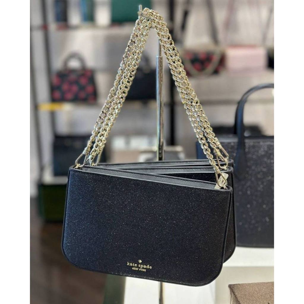 ORIG & IMPORTED KS Glimmer Glitter Pochette Small Shoulder Bag Black