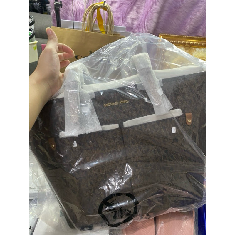 ORIG & IMPORTED MK Jet Set Travel Medium Double Pocket Tote Brown Bag