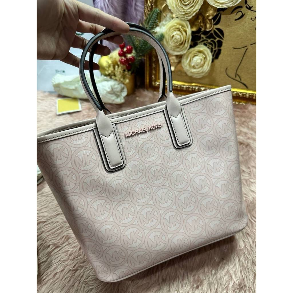 ORIG & IMPORTED MK Jodie Small Logo Jacquard Tote Bag Pink