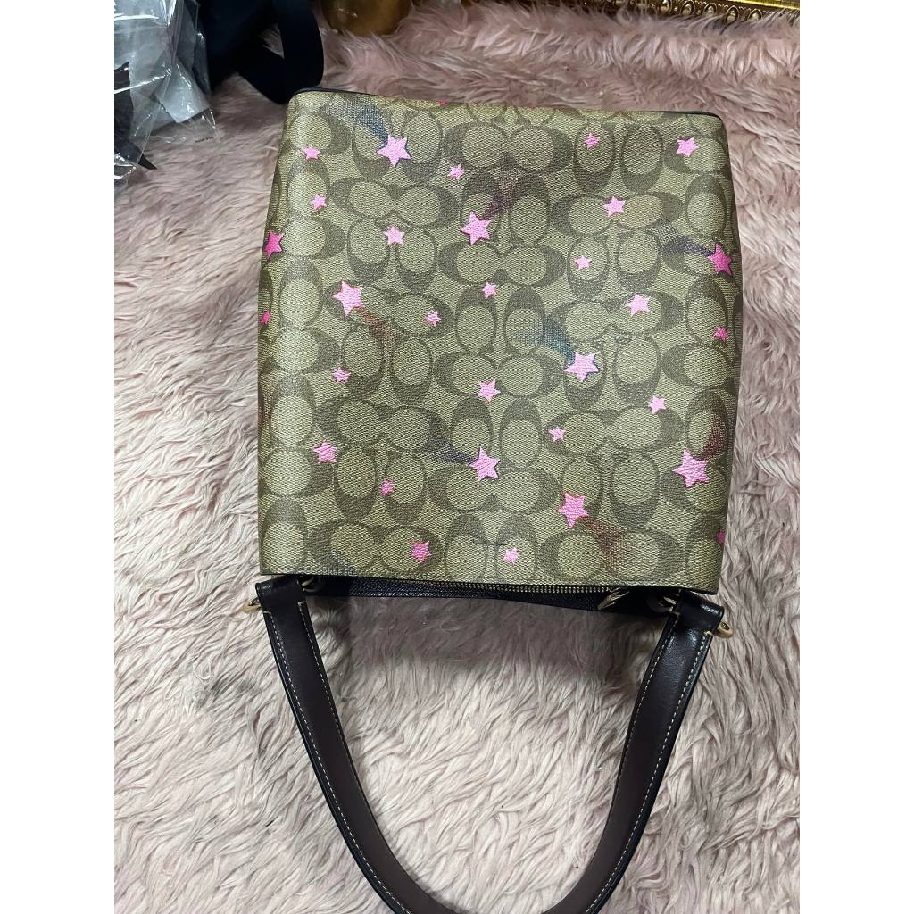 ORIG Preloved CCH Town Bucket Bag In Signature Canvas With Star Print Brown Bag