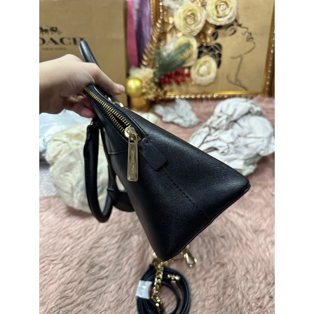 ORIG Preloved MK Jet Set Travel Medium Saffiano Leather Dome Satchel Black Bag