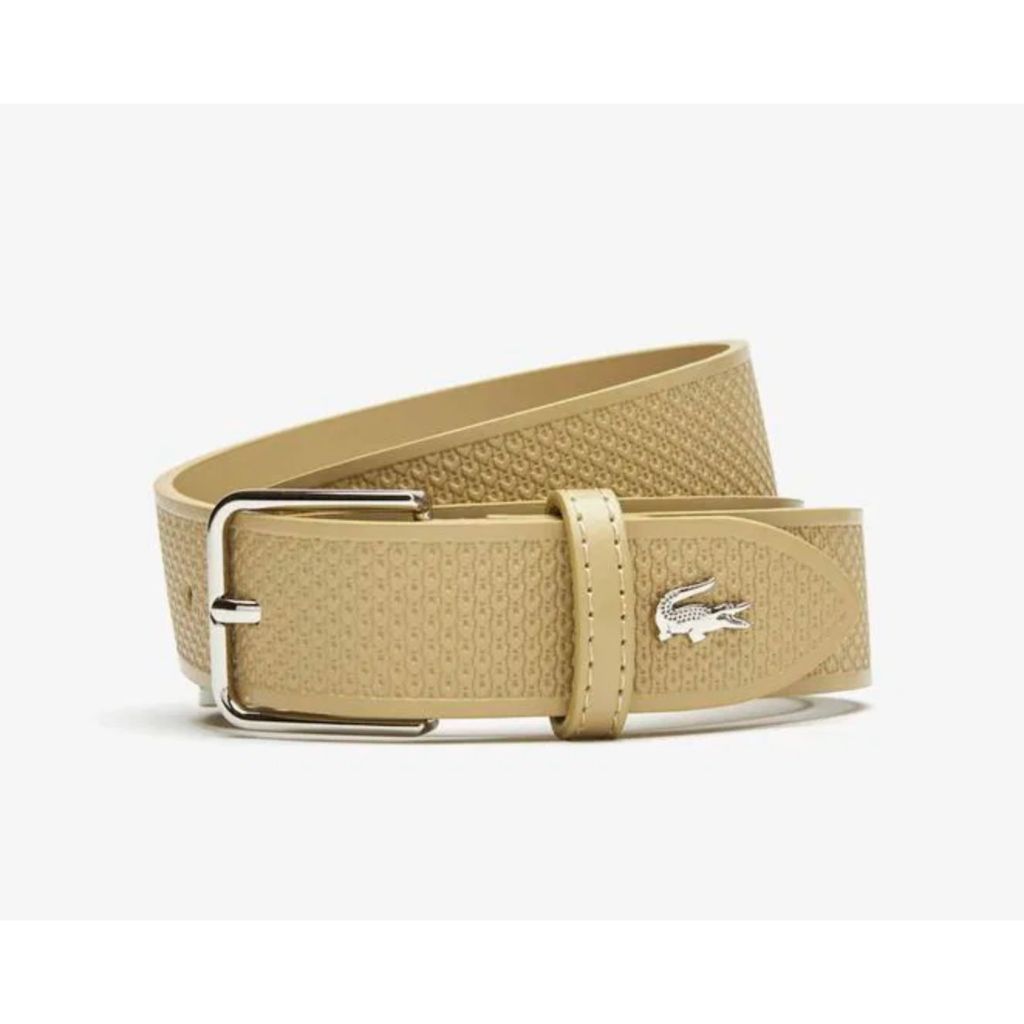 ORIG & IMPORTED LCT Metal Crocodile Stitched Leather Belt Black / Beige