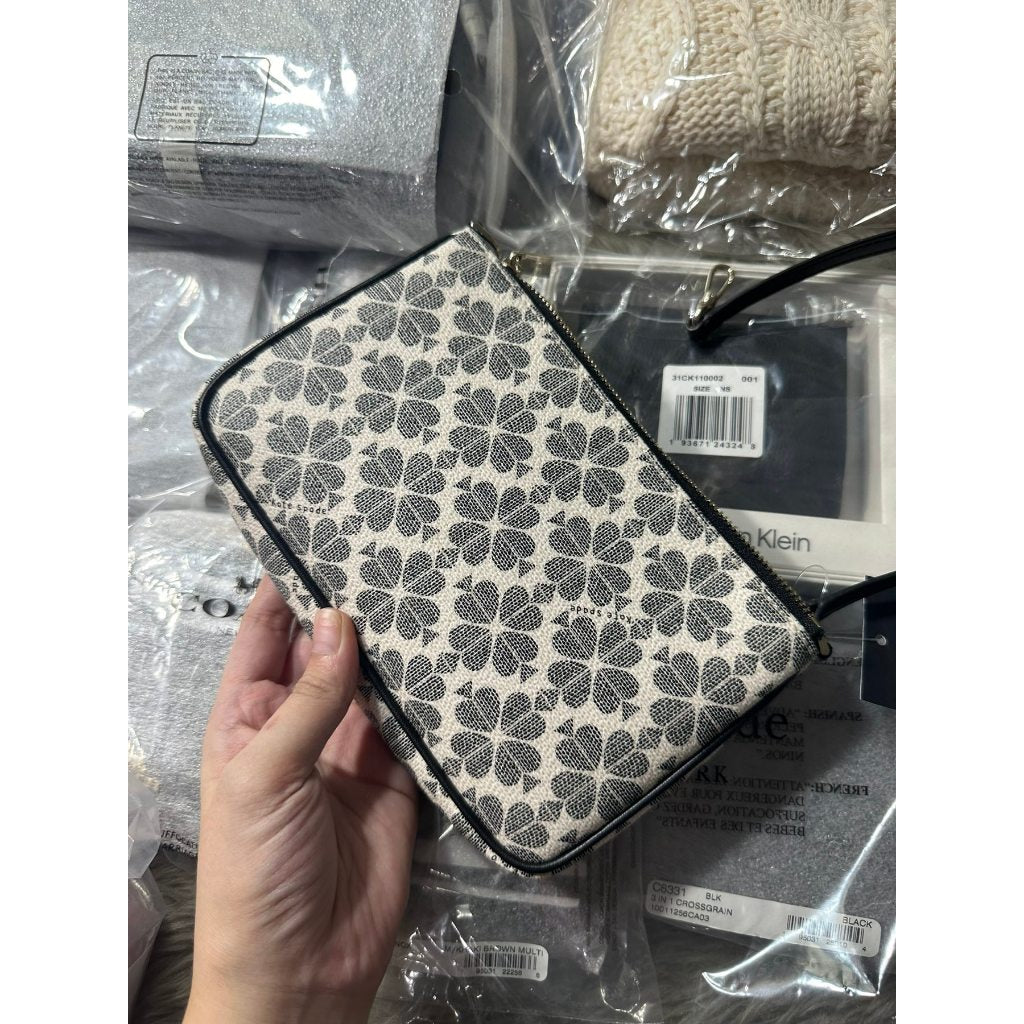 ORIG & IMPORTED KS Leila Spade Flower Convertible Wristlet Small Bag Beige/Black/Pink
