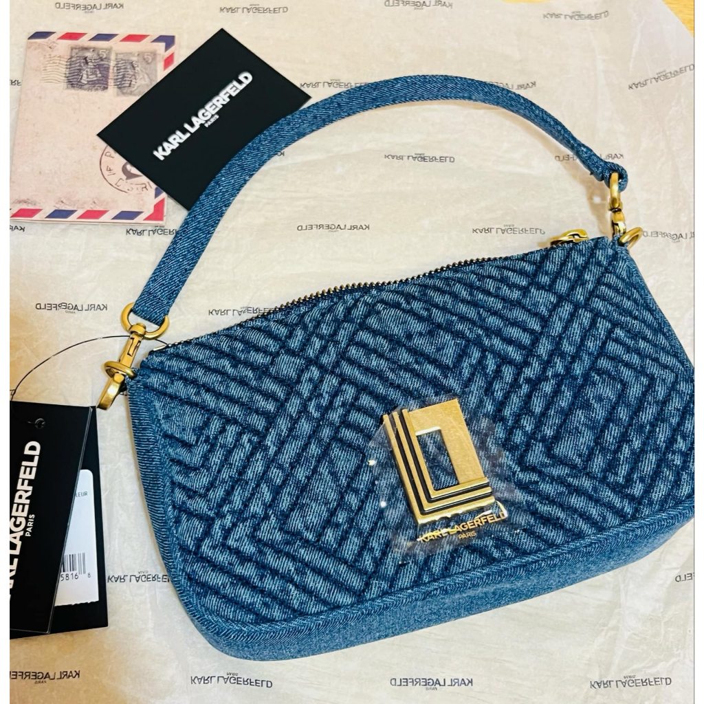 ORIG & IMPORTED Karl Lagerfeld KL Lafayette Denim Shoulder Small Bag Navy Blue