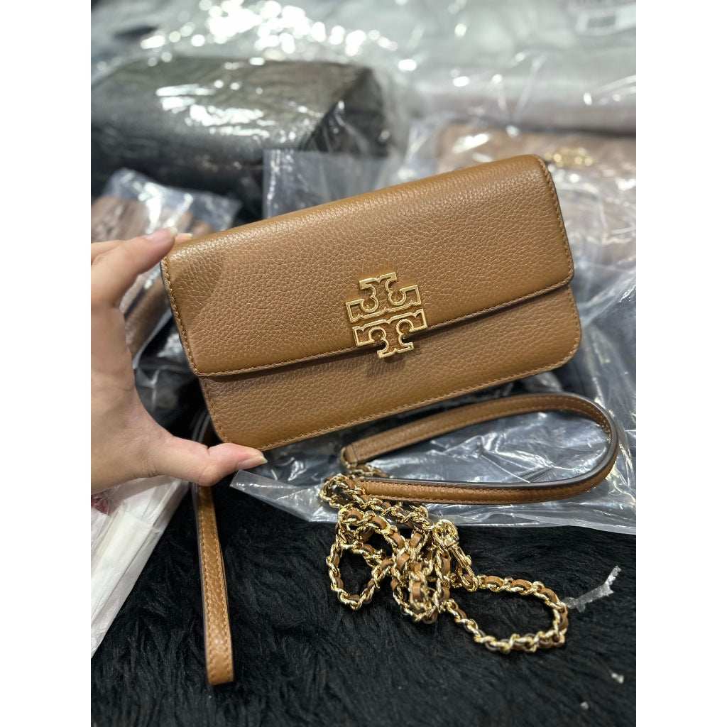 ORIG & IMPORTED TB Britten pebble chain crossbody small bag/purse/wristlet in Tiramisu Br