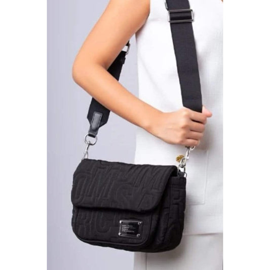 ORIG & IMPORTED MJ Nylon Jumbled Logo Messenger Black Bag