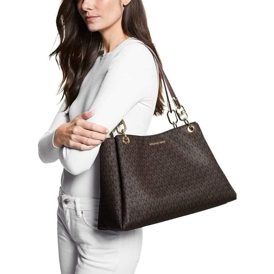 ORIG & IMPORTED MK Trisha Large Logo Shoulder Tote Bag in Brown