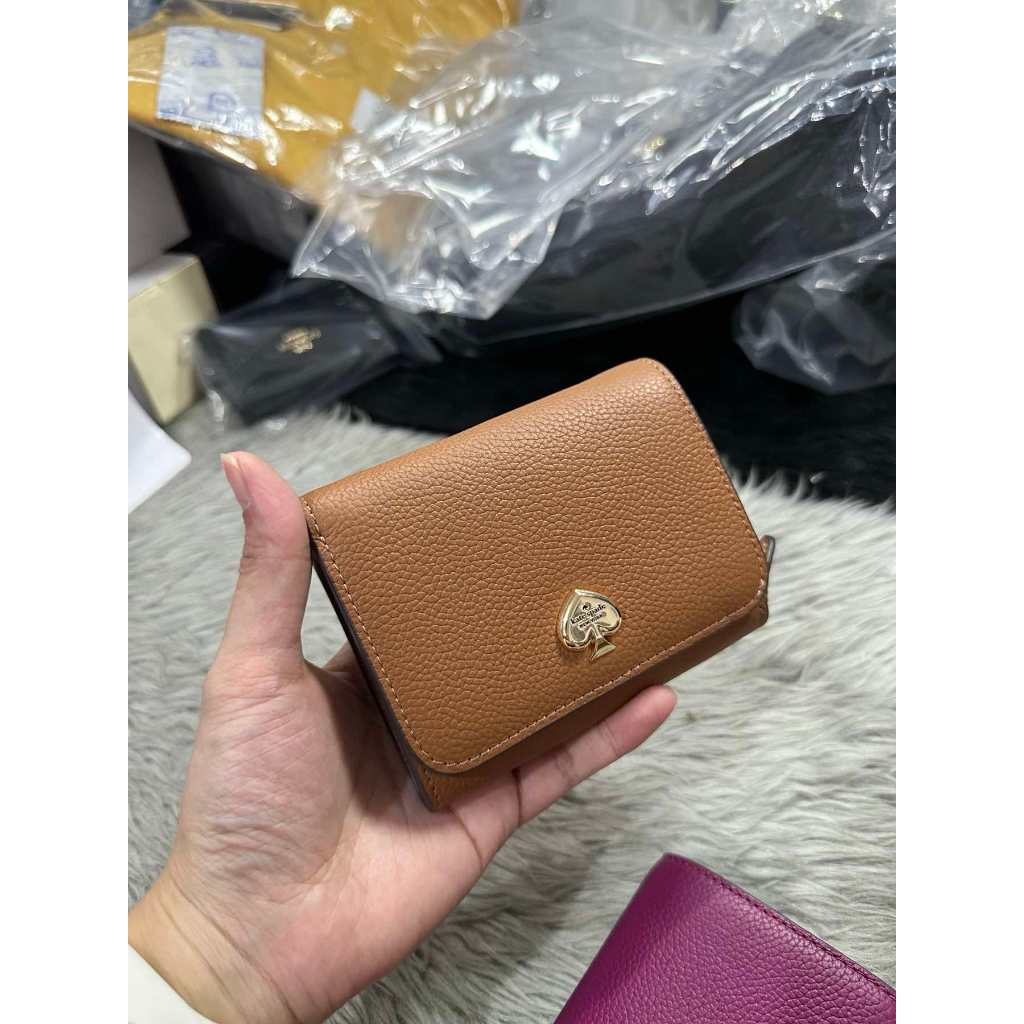 ORIG & IMPORTED KS Kayla Pebbled Leather Small L-Zip Wallet Brown White Black Pink