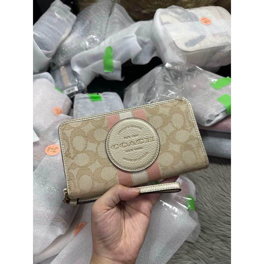 ORIG & IMPORTED CCH Dempsey Large Phone Long Wallet In Signature Brown/Khaki/Black Jacquard