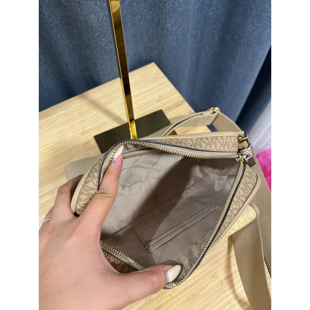 ORIG Preloved MK Bradshaw Medium Logo Camera Bag Brown
