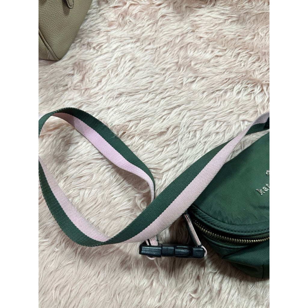 ORIG Preloved KS Watson Lane Varsity Stripe Betty Mini Belt Nylon Bag Green