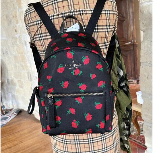 ORIG & IMPORTED KS Chelsea Medium Black Nylon Backpack Rose Toss