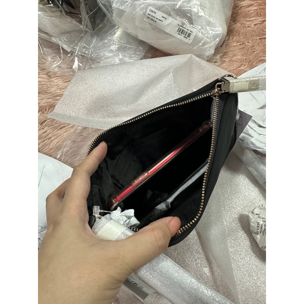 ORIG & IMPORTED KS Spade Flower Quilted Fabric Convertible Wristlet Shoulder Mini Bag Black Pink