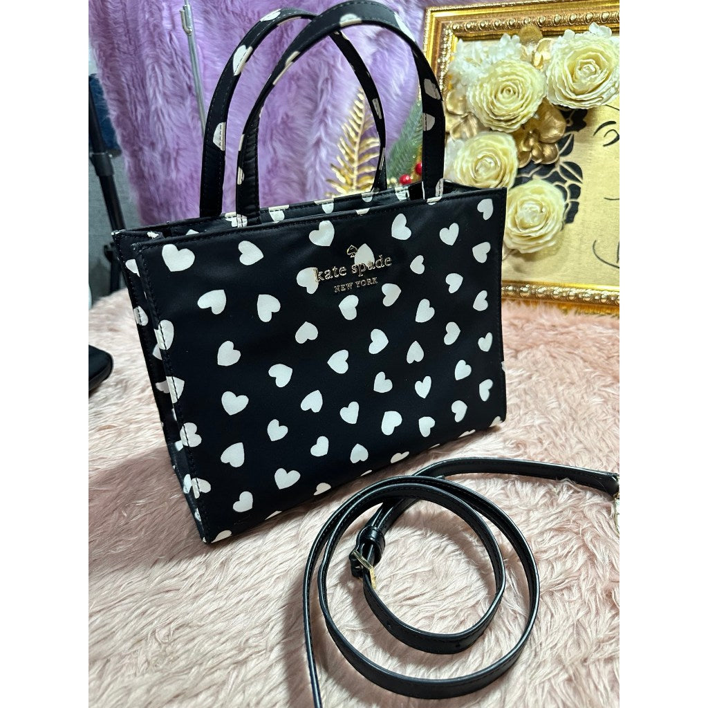 ORIG Preloved KS Retail Watson Hearts Sam Satchel Nylon Black Bag