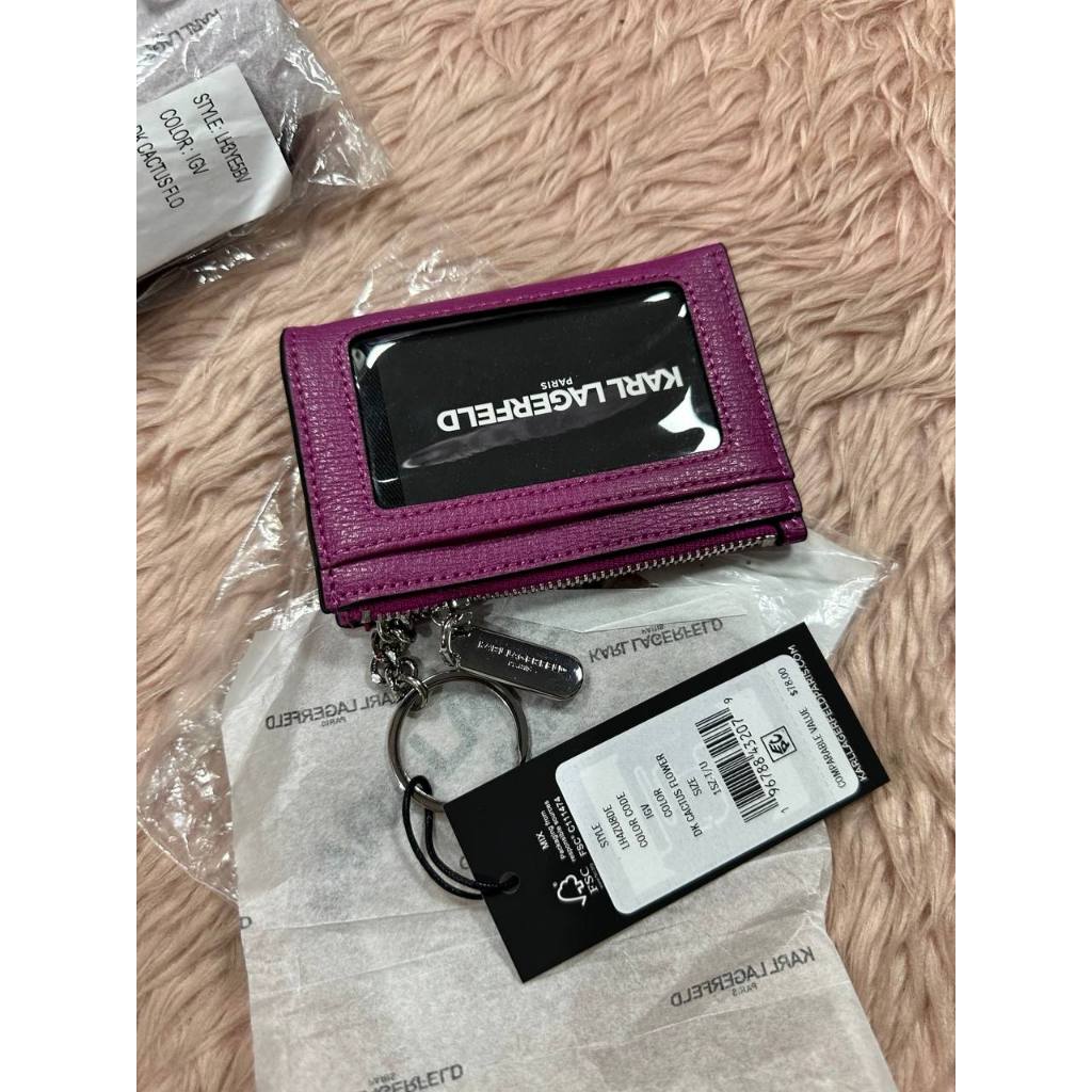 ORIG & IMPORTED Karl Lagerfeld Leather Card Holder Small Slim Wallet Purple Pink