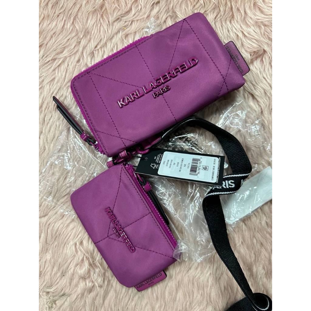 ORIG & IMPORTED Karl Lagerfeld KL Voyage Lanyard Keychain Phone Nylon Wallet Purple Pink