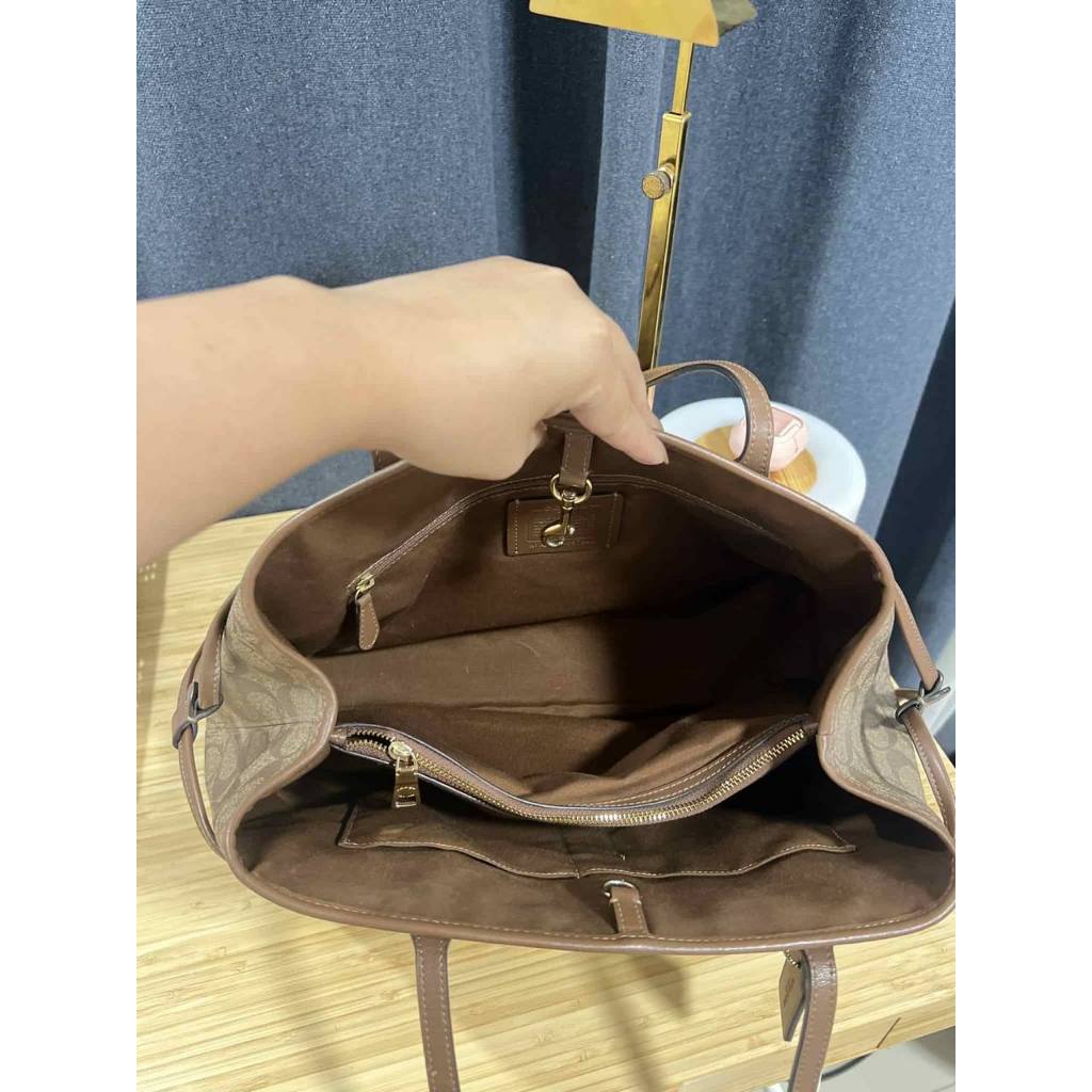 ORIG Preloved CCH Drawstring Carryall Large Tote Satchel Bag Khaki Brown