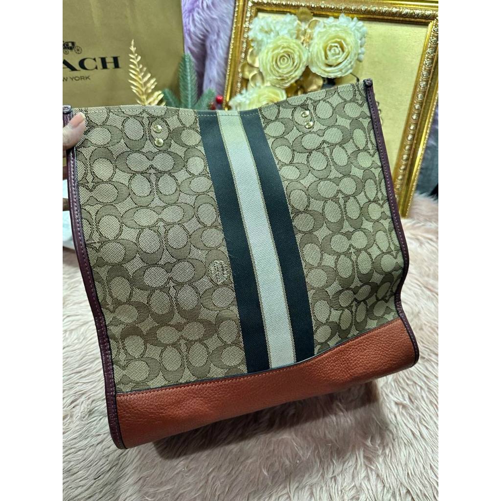ORIG Preloved CCH Dempsey Tote Bag In Signature Jacquard Brown/Orange