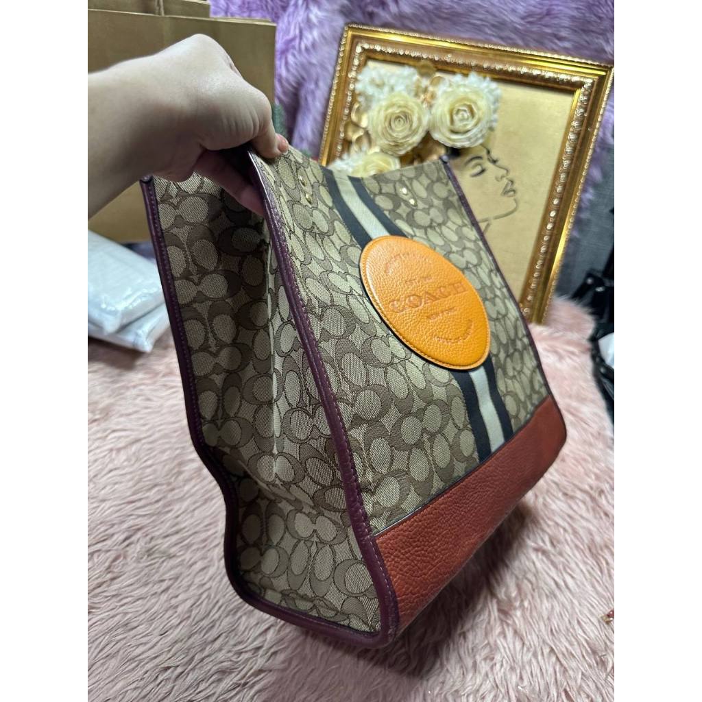 ORIG Preloved CCH Dempsey Tote Bag In Signature Jacquard Brown/Orange