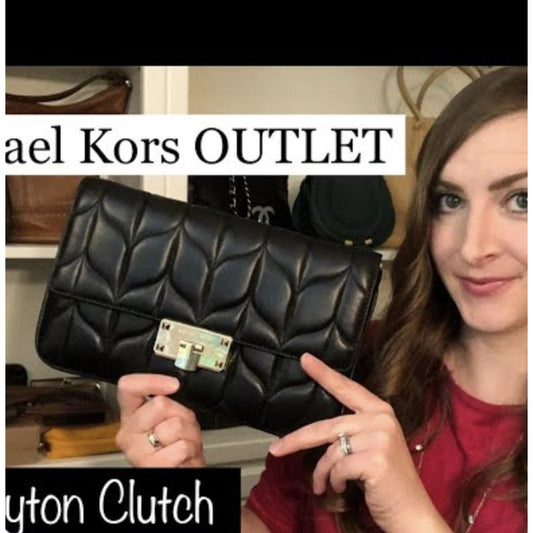 ORIG Preloved MK Peyton Clutch Large Quilted Clutch Shoulder Bag Black