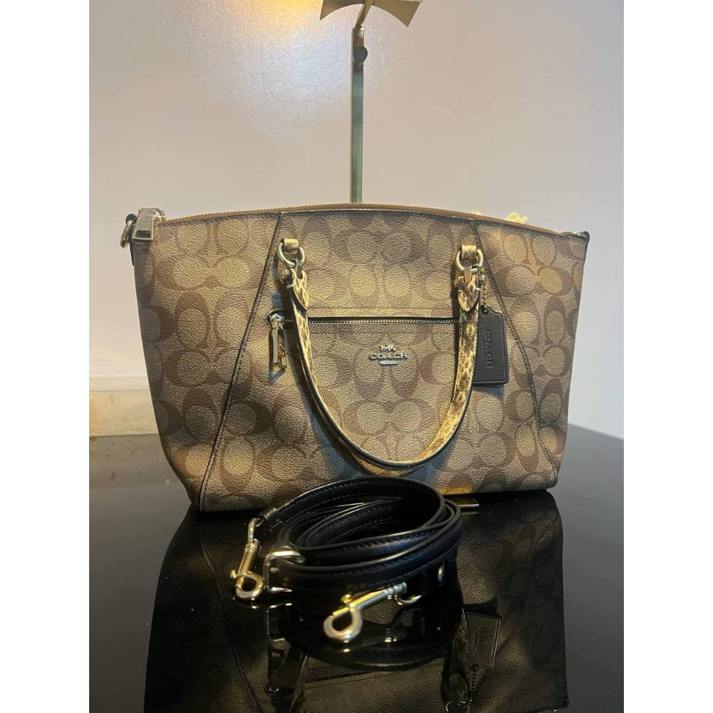 ORIG Preloved CCH Prairie Satchel Bag In Colorblock Signature Canvas Khaki