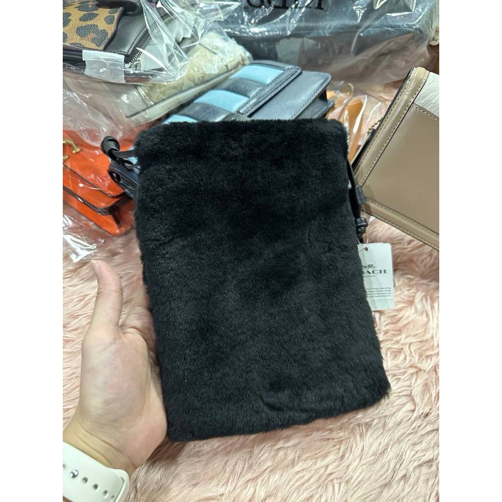 ORIG & IMPORTED CCH Drawstring Pouch In Shearling Fur Black Small Chain Bag