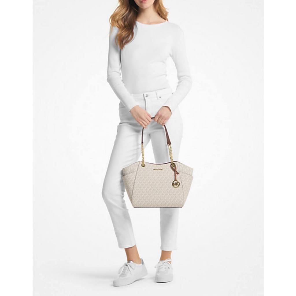 ORIG & IMPORTED MK Jet Set Large Signature Logo Shoulder Bag White Vanilla