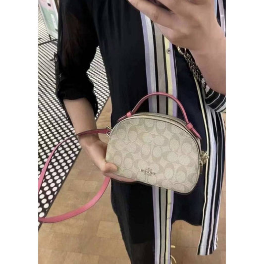 ORIG Preloved CCH Serena Satchel In Signature Canvas in Light Khaki/Pink Small Bag