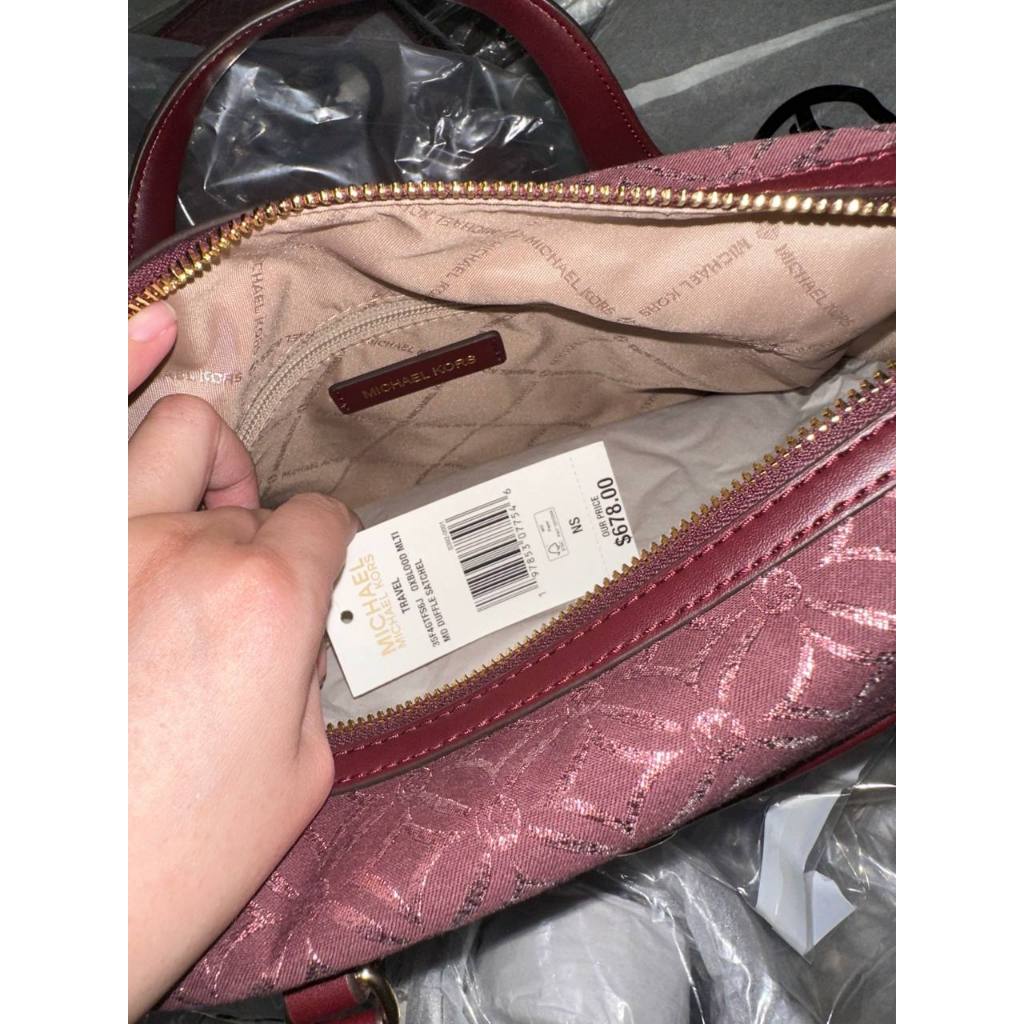 ORIG & IMPORTED MK Medium Duffle Satchel Bag Glitter Oxblood Maroon