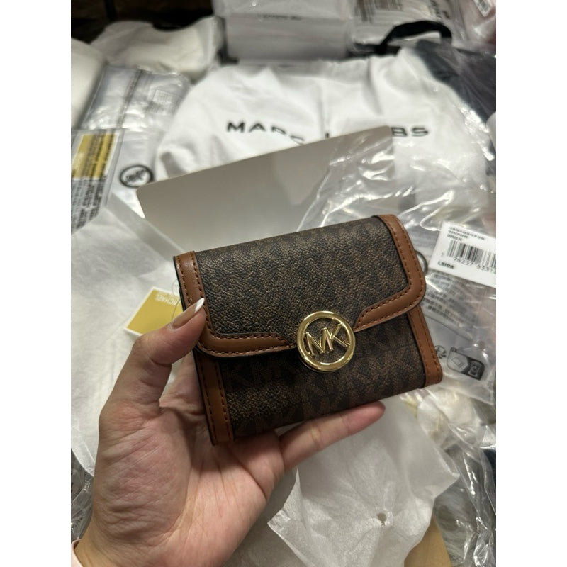 ORIG & IMPORTED MK Leida Carmen Medium Signature Logo Wallet Brown