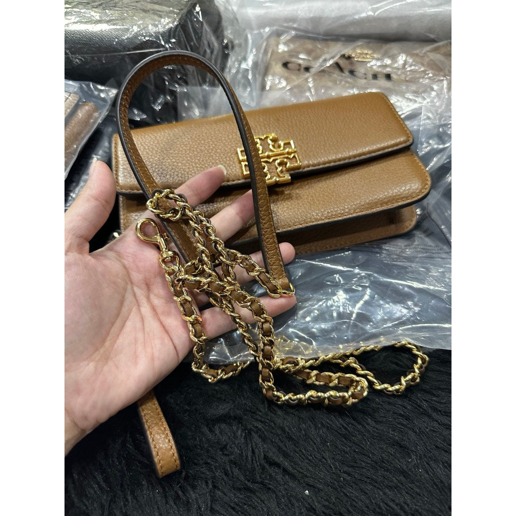 ORIG & IMPORTED TB Britten pebble chain crossbody small bag/purse/wristlet in Tiramisu Br