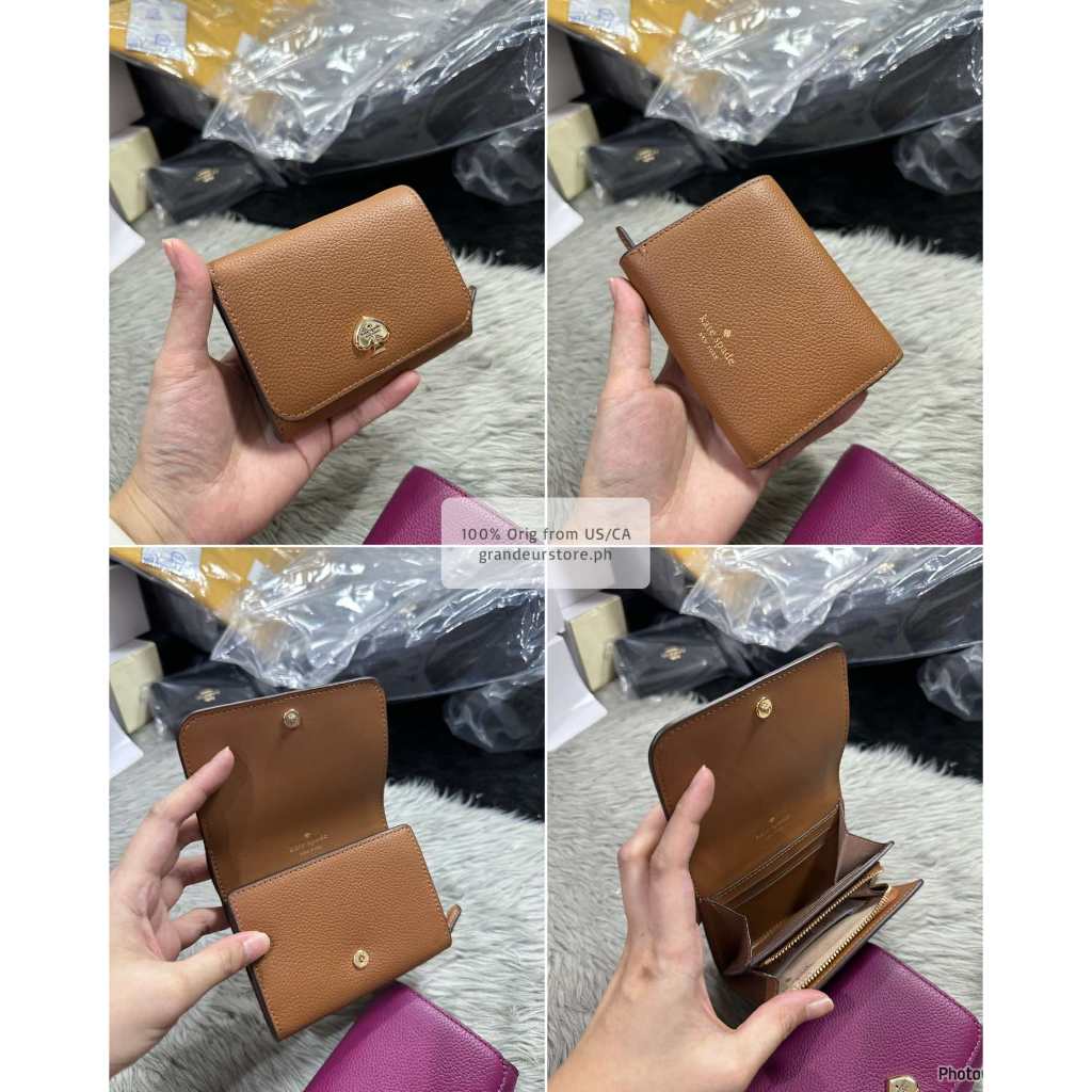 ORIG & IMPORTED KS Kayla Pebbled Leather Small L-Zip Wallet Brown White Black Pink