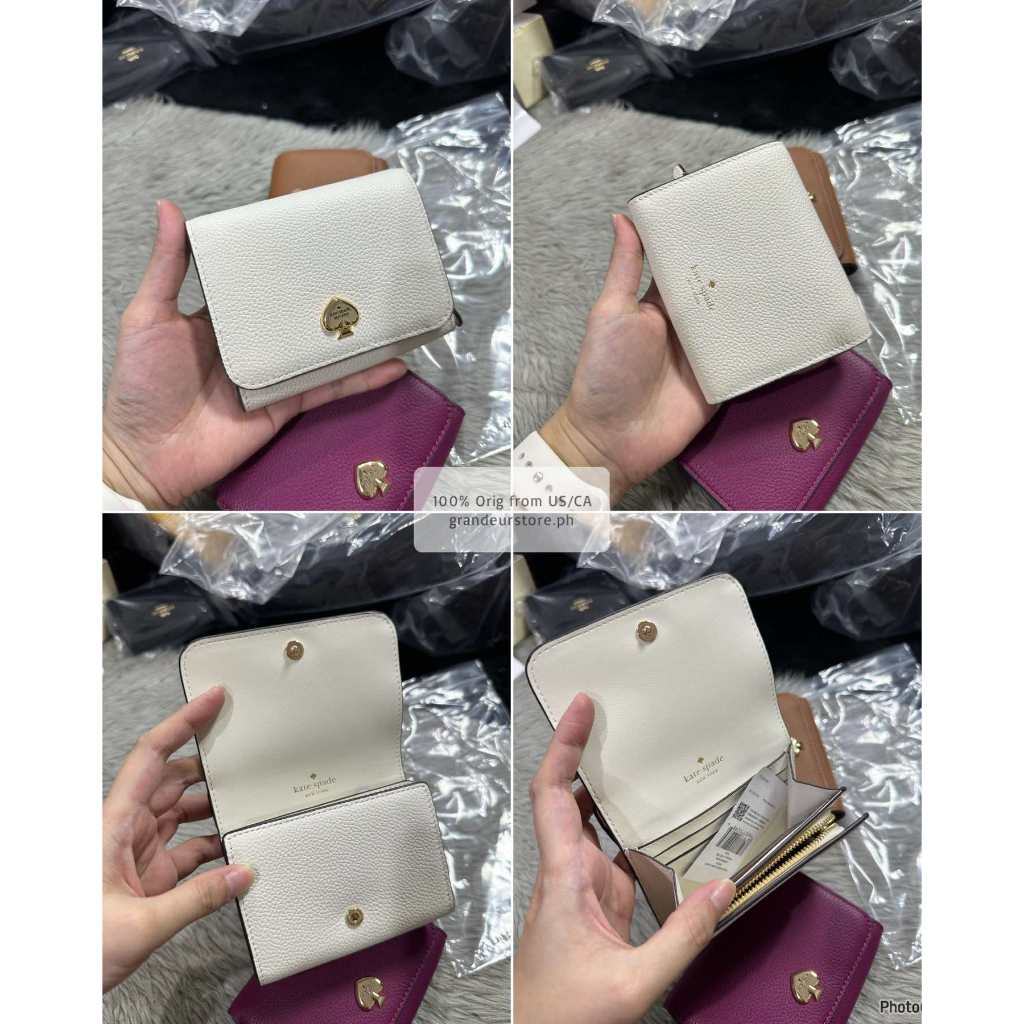ORIG & IMPORTED KS Kayla Pebbled Leather Small L-Zip Wallet Brown White Black Pink