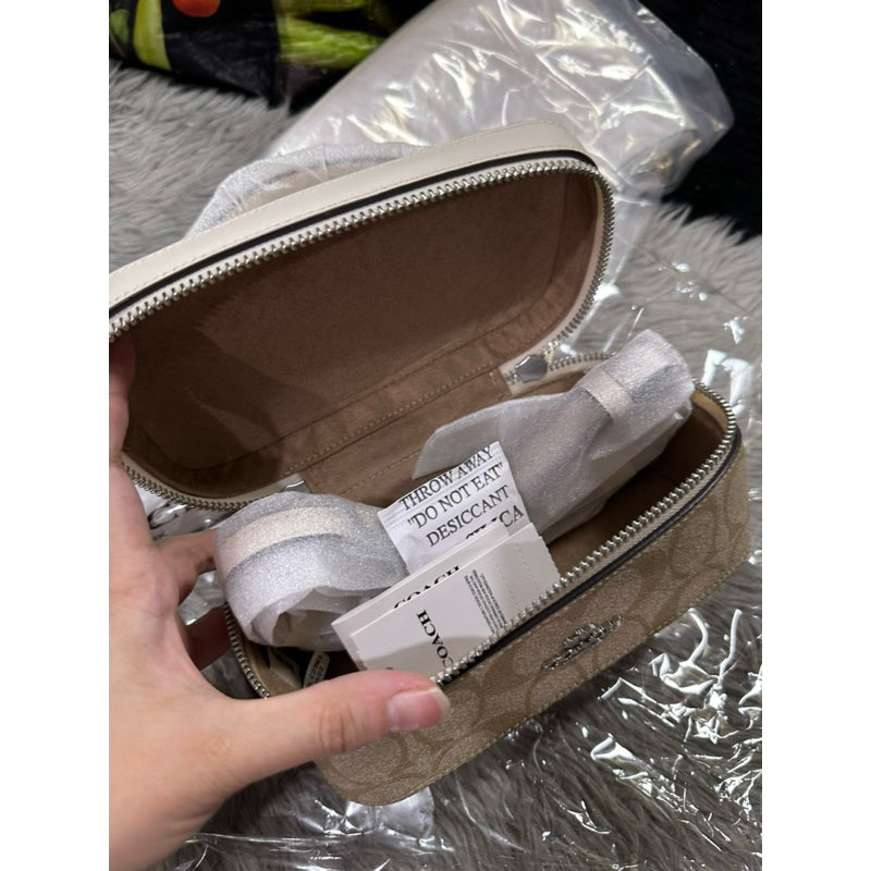 ORIG & IMPORTED CCH Small Train Case Crossbody Bag in Light Khaki/White