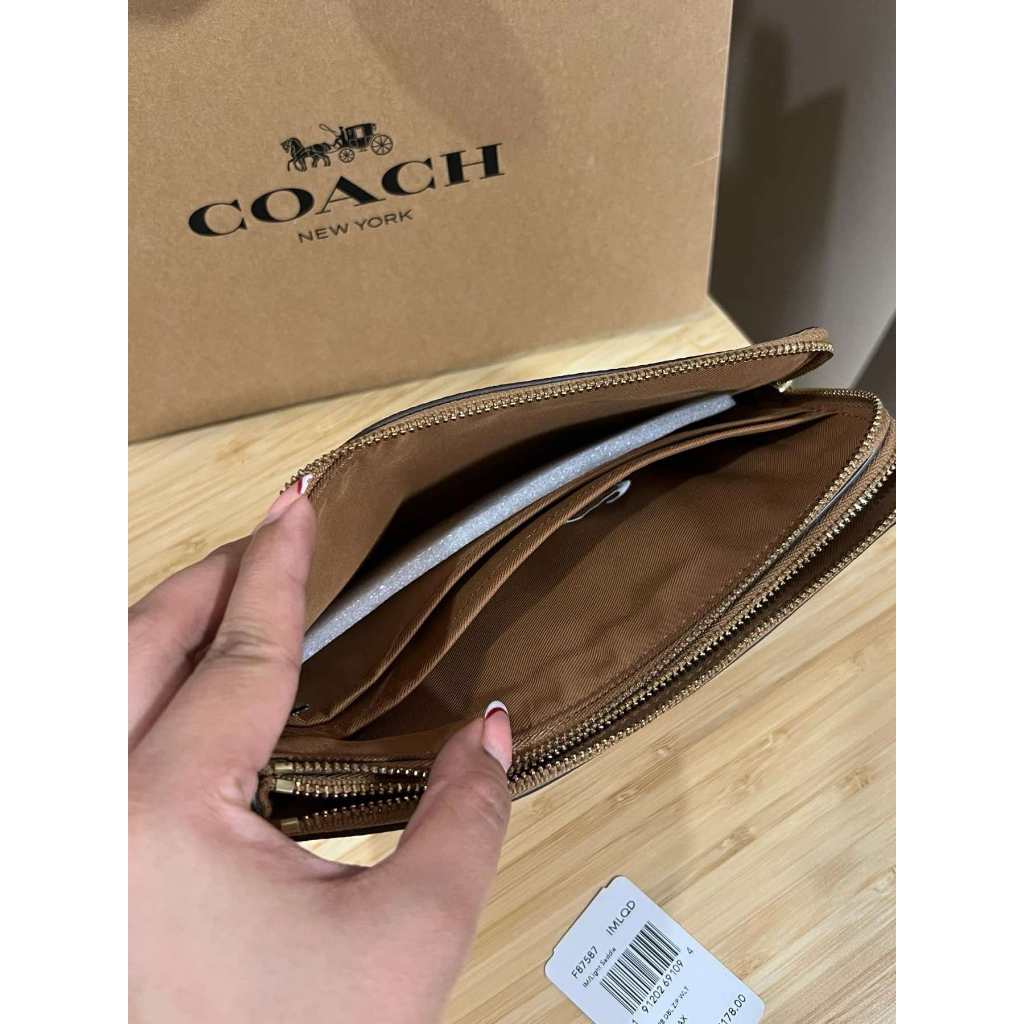 ORIG Preloved CCH Large Double Zip Wallet Wristlet Brown Saddle