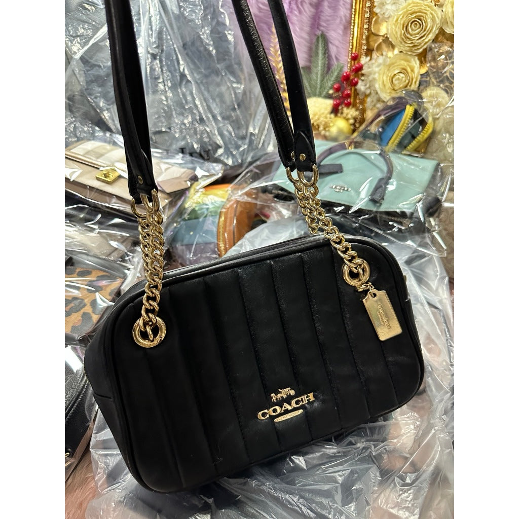 ORIG Preloved CCH Cammie Chain Shoulder Bag With Linear Quilting Black